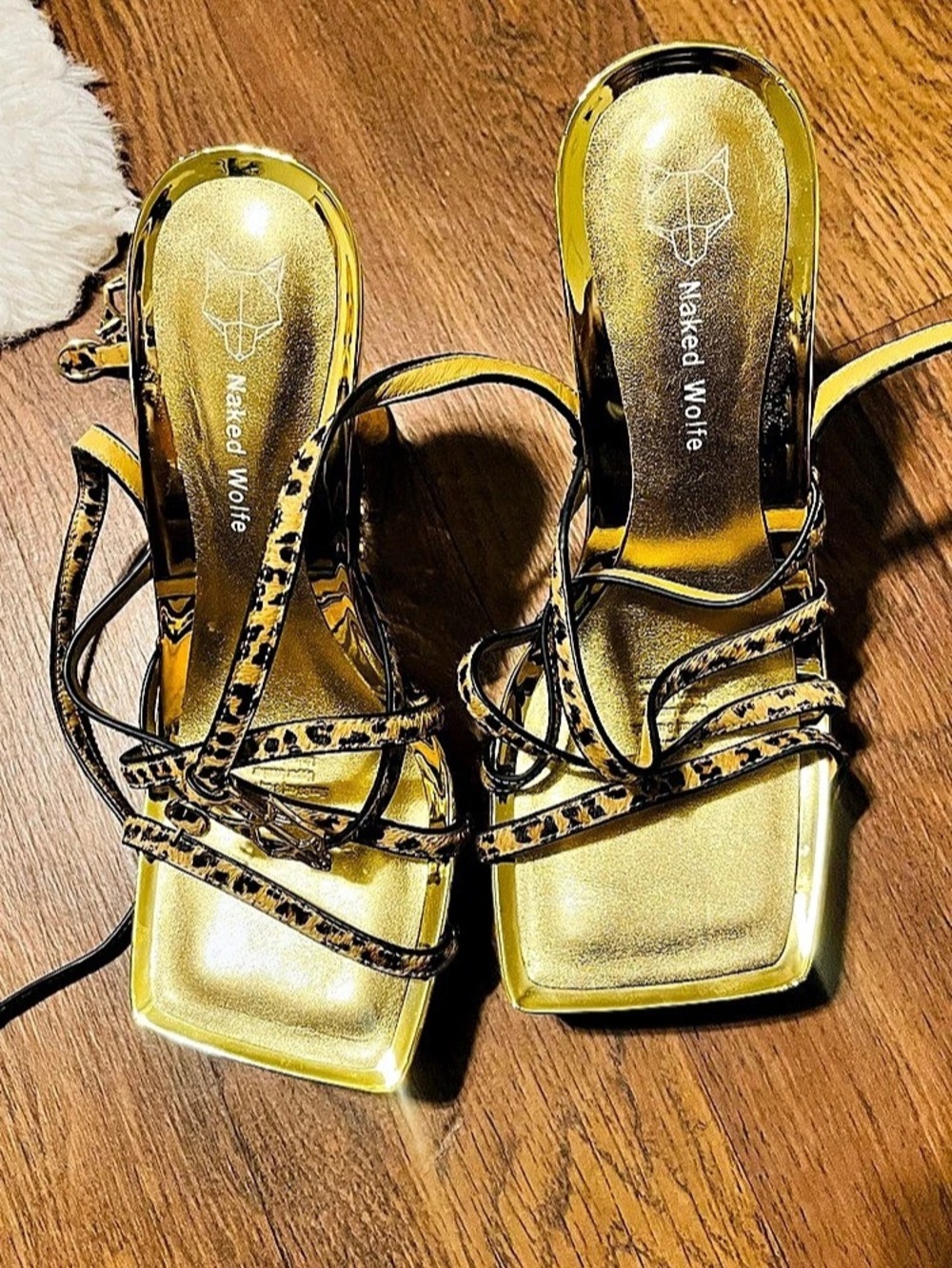 Naked Wolfe Rampage Leopard Gold & Brown Platform Heels
